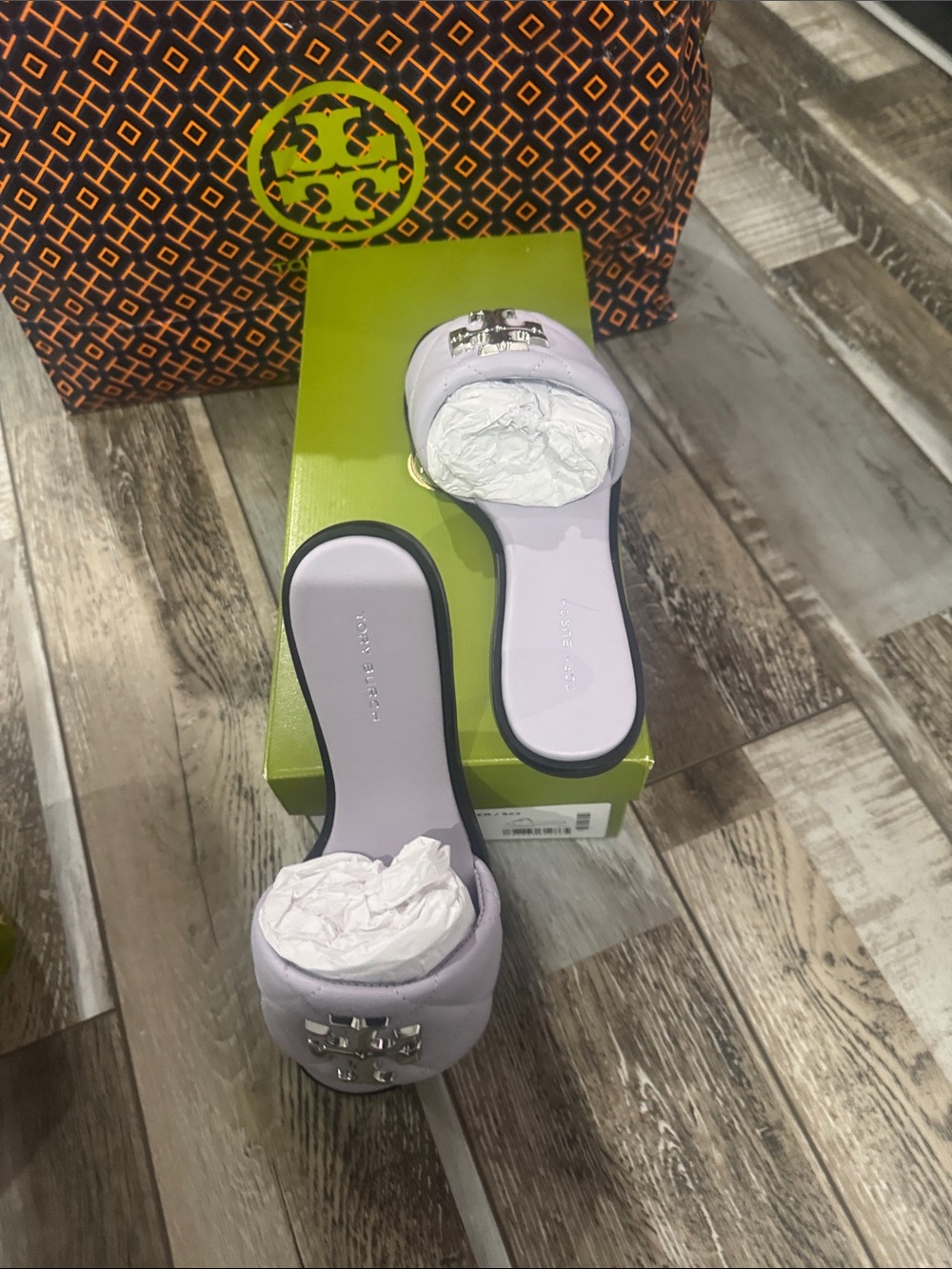 Tory Burch Quilted Lilac Slide Mules with Silver Logo - Picture 3 of 5